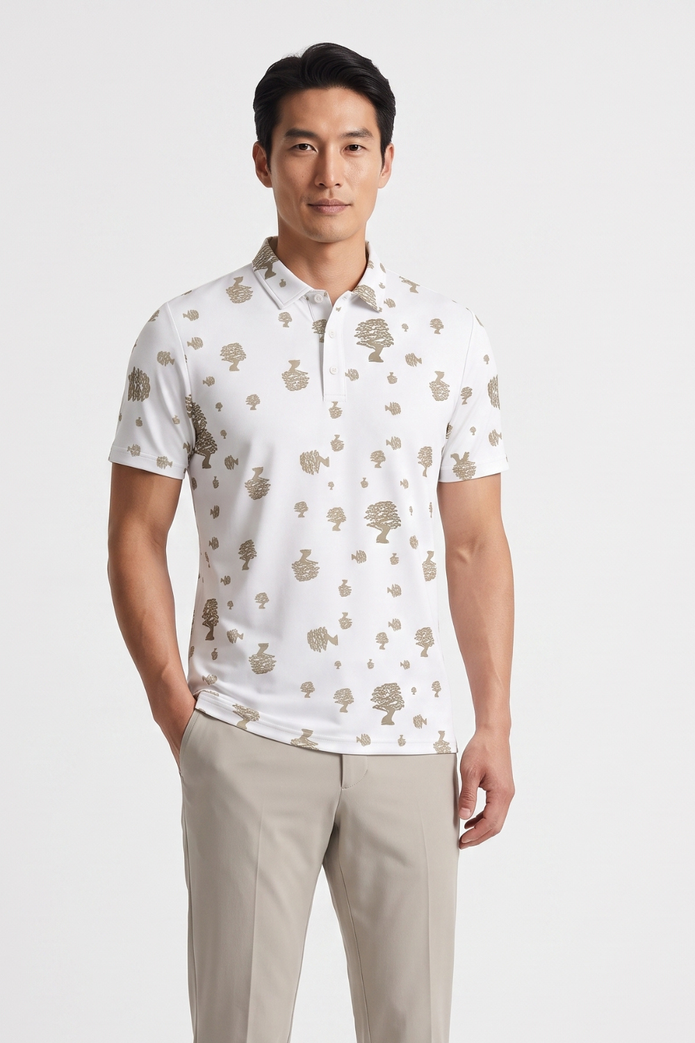 Men's Polo Shirt - Bonsai Ditsy White