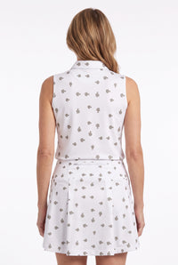 Ladies Polo Tank - Bonsai Ditsy White