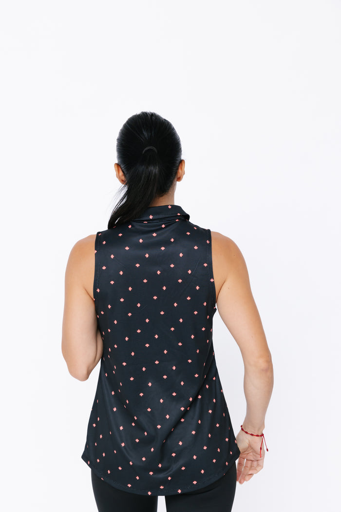 Ladies Polo Tank - Eagle Maple Leaf Ditsy