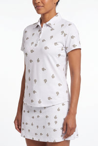 Ladies Polo Shirt - Bonsai Ditsy White