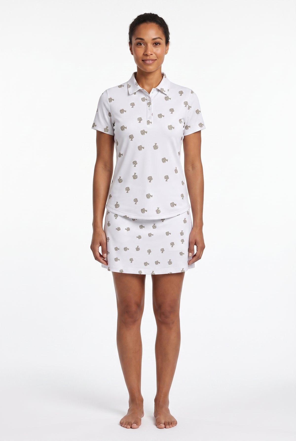 Ladies Polo Shirt - Bonsai Ditsy White
