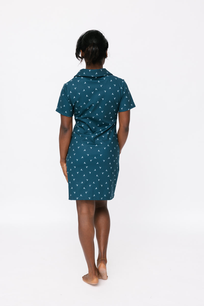 Ladies Polo Dress - Hummingbird Ditsy Onyx