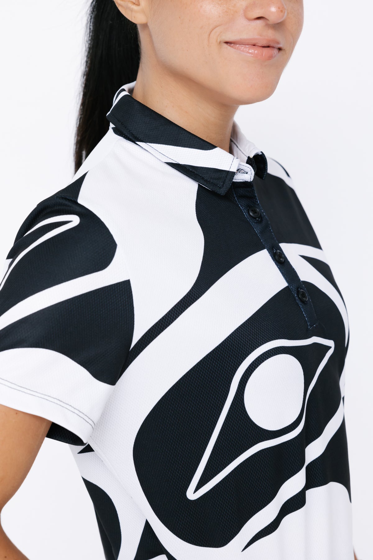 Ladies Polo Shirt - Eagle Maple Leaf Black and White