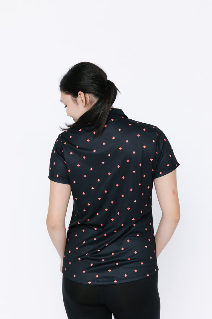 Ladies Polo Shirt - Eagle Maple Leaf Ditsy