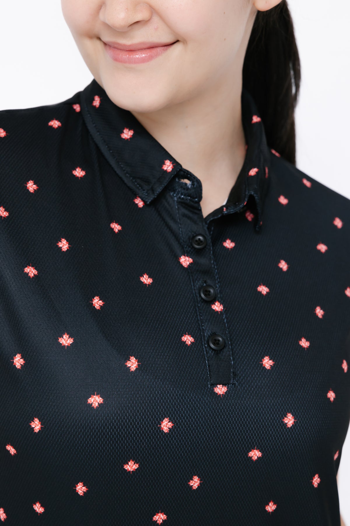 Ladies Polo Shirt - Eagle Maple Leaf Ditsy