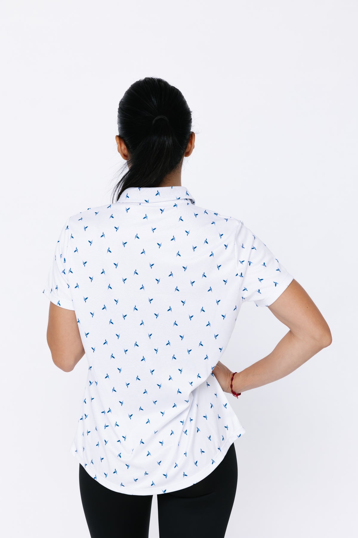 Ladies Polo Shirt - Hummingbird Ditsy White/Onyx