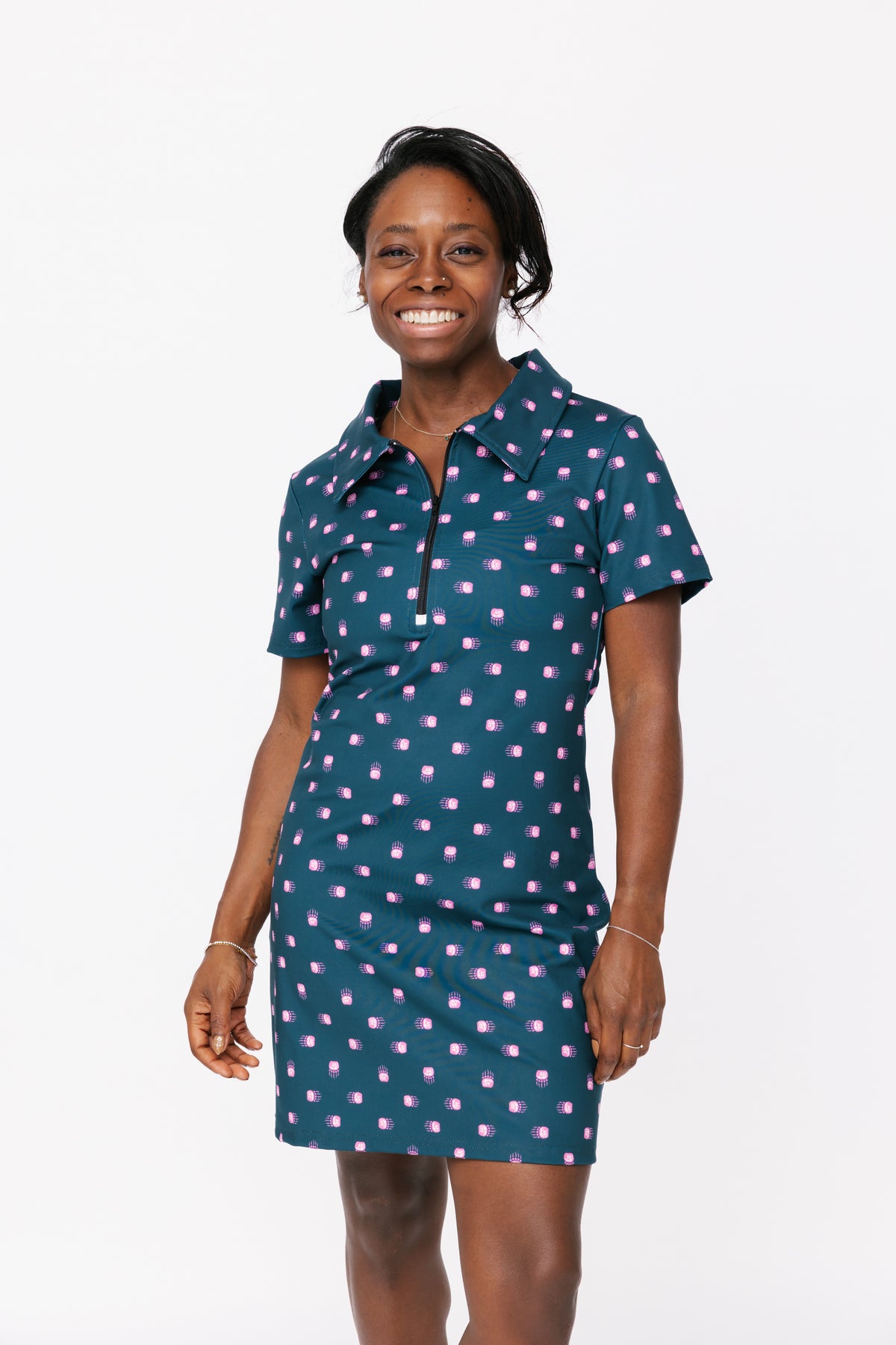 Ladies Polo Dress - Bear Paw Disty Onyx/Pink