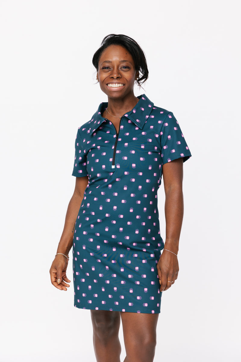 Ladies Polo Dress - Bear Paw Disty Onyx/Pink