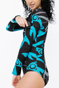 Long Sleeve Bodysuit − Dolphin Blue