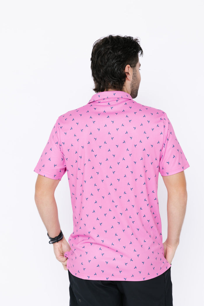 Men's Polo Shirt - Hummingbird Ditsy Cherry Pink/Onyx Grey