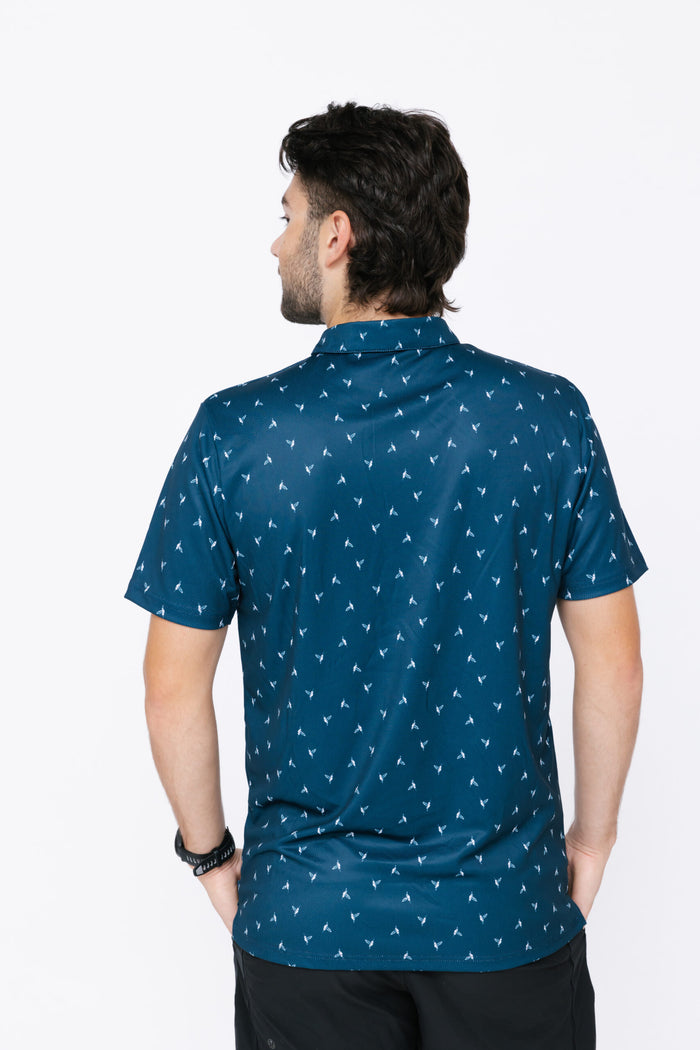 Men's Polo Shirt - Hummingbird Ditsy Onyx/White