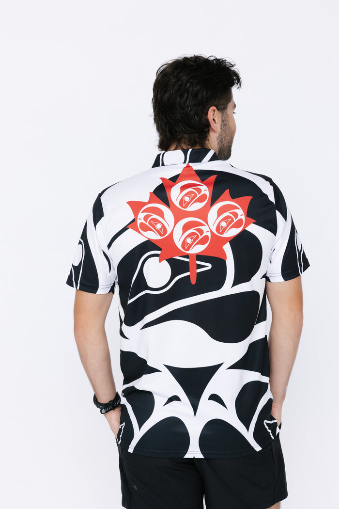 Men's Polo Shirt - Eagle Maple Leaf Black and White