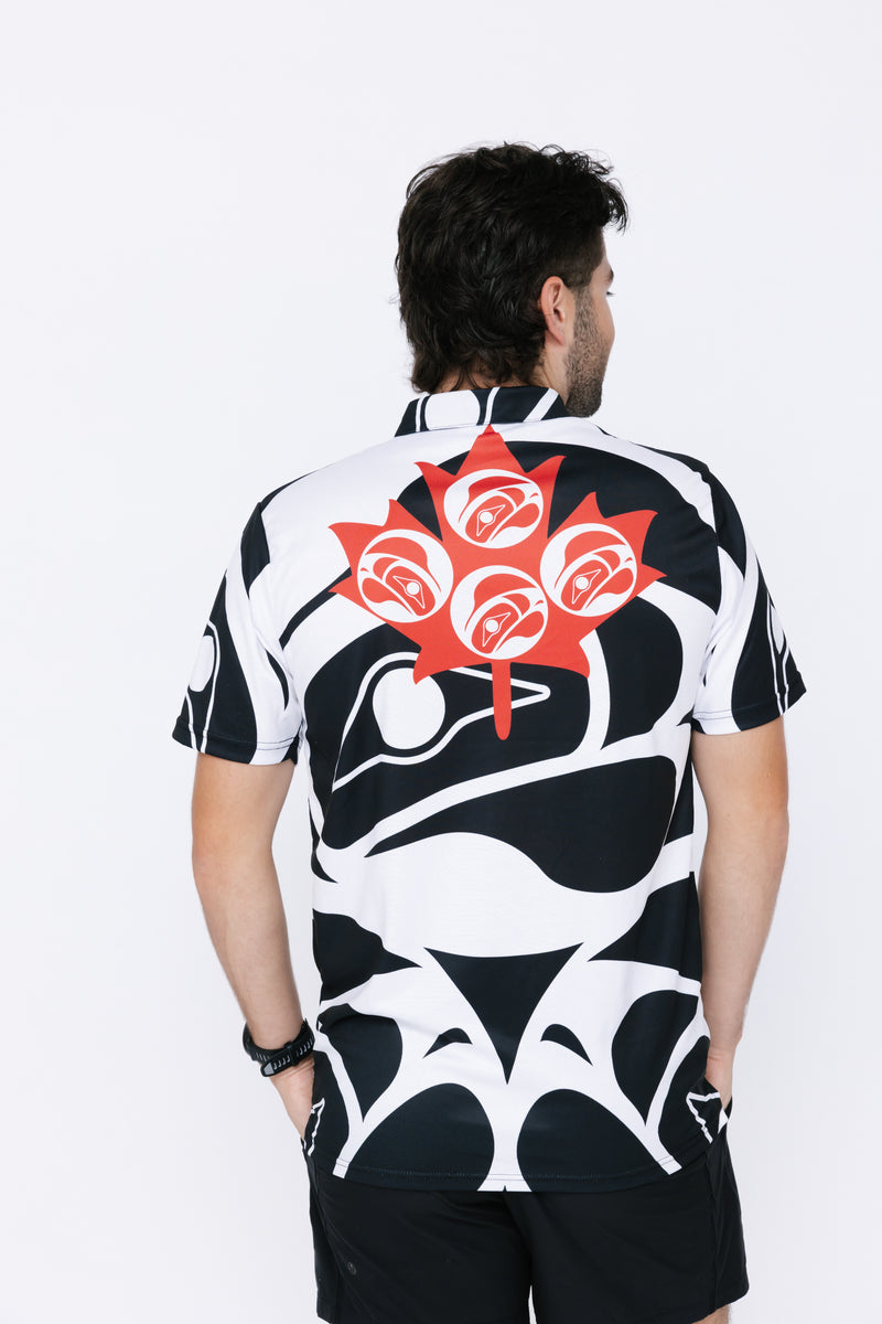 Men's Polo Shirt - Eagle Maple Leaf Black and White