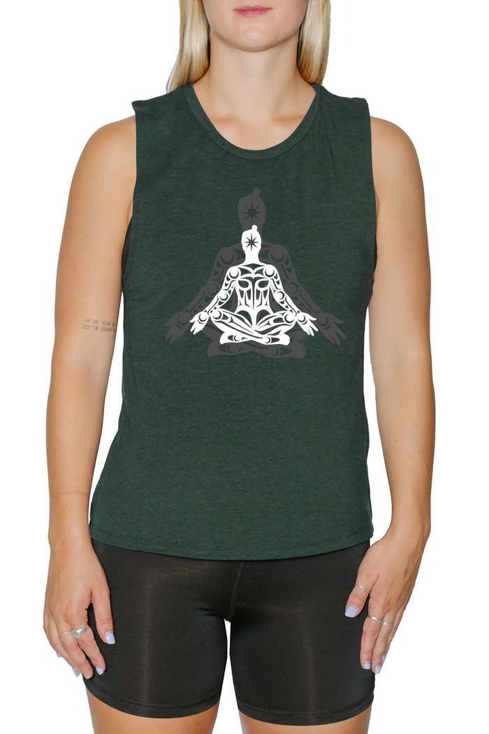 Muscle Tank Crop Top - RHV Crossed Legs Open Arms (Pine)