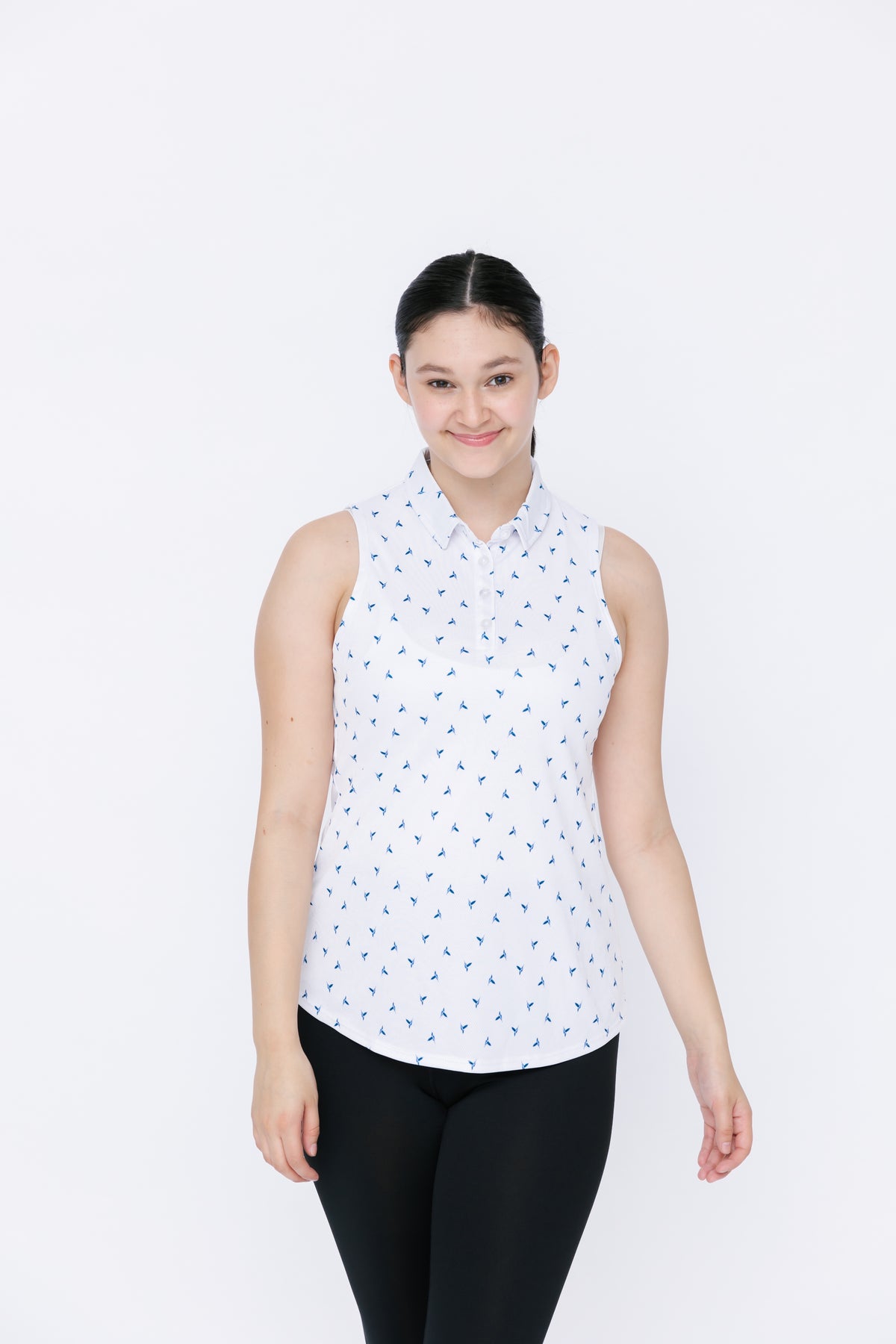 Ladies Polo Tank - Hummingbird Ditsy White/Onyx