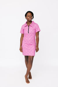 Ladies Polo Dress - Hummingbird Disty Cherry Pink/Grey