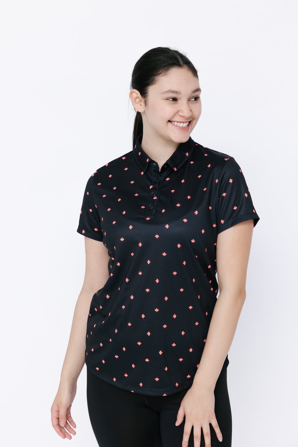 Ladies Polo Shirt - Eagle Maple Leaf Ditsy