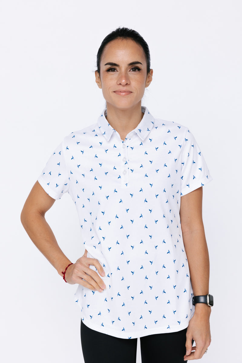 Ladies Polo Shirt - Hummingbird Ditsy White/Onyx