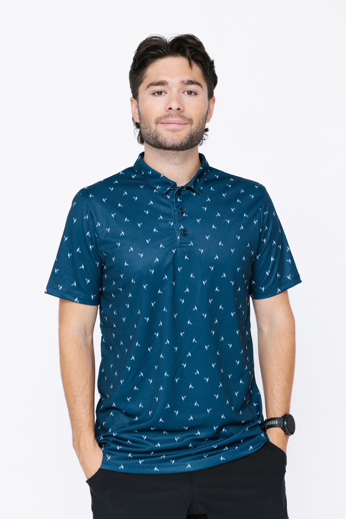 Men's Polo Shirt - Hummingbird Ditsy Onyx/White